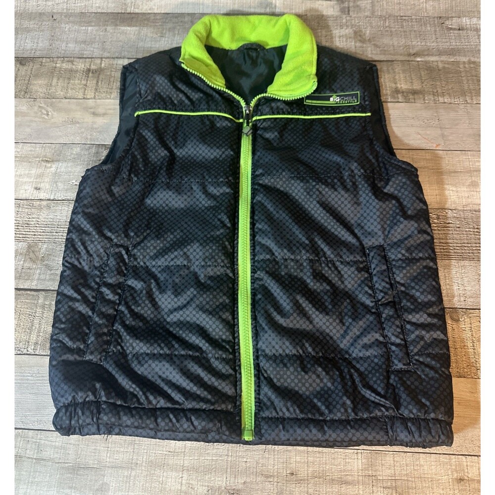 Big Chill Freestyle Boy's Vest 10-12 Full Zip 2 Side Pockets Black/Lime Green
